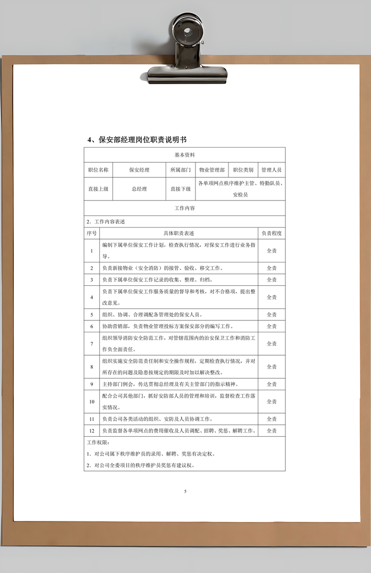 物业公司各岗位职责说明书Word模板