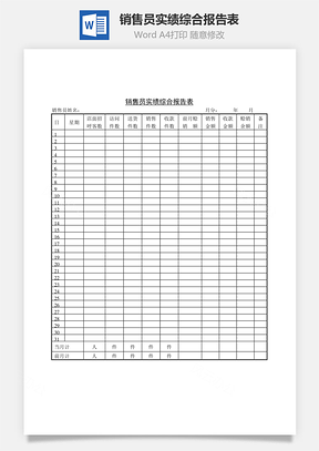 销售员实绩综合报告表Word模板