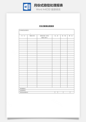 月份式赔偿处理报表Word模板