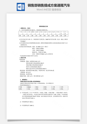 销售部销售提成方案通隆汽车Word模板