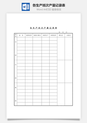 各生产班次产量记录表Word模板
