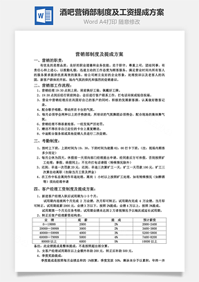 酒吧营销部制度及工资提成方案Word模板