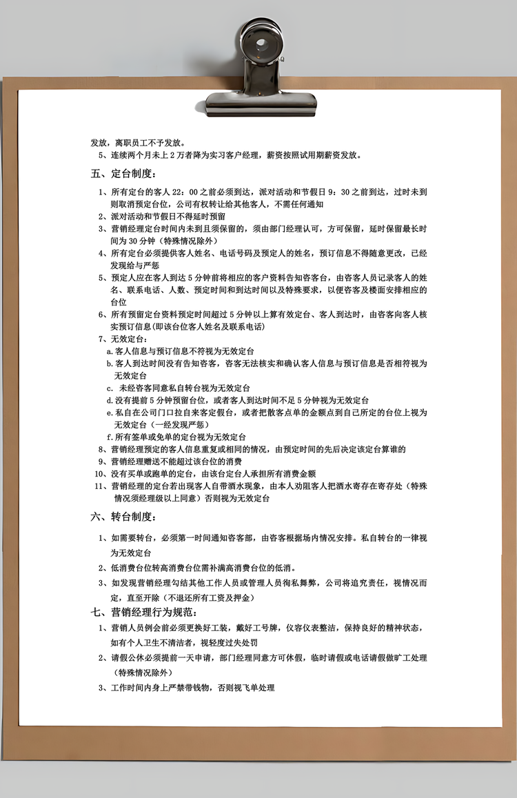 酒吧营销部制度及工资提成方案Word模板