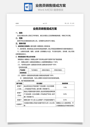 业务员销售提成方案Word文档