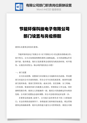 有限公司部门职责岗位薪酬设置Word模板