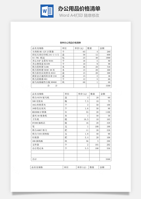 办公用品价格清单Word文档