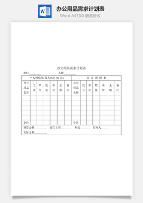 管理办公用品需求计划表Word模板