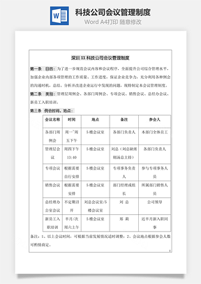 科技公司會議管理制度Word文檔