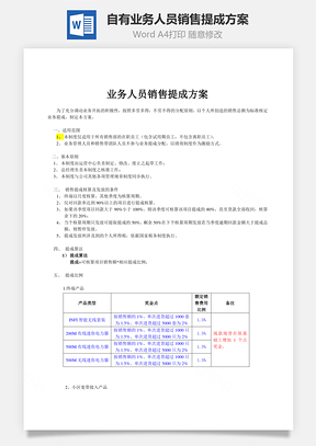 自有业务人员销售提成方案Word文档