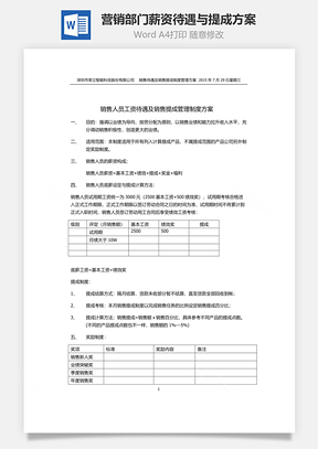 营销部门薪资待遇与提成方案Word文档