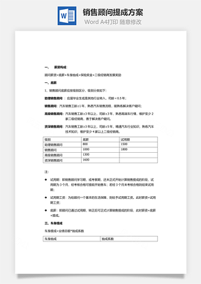 销售顾问提成方案Word文档