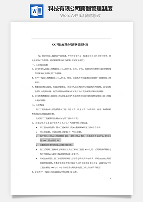 科技有限公司薪酬管理制度Word文檔