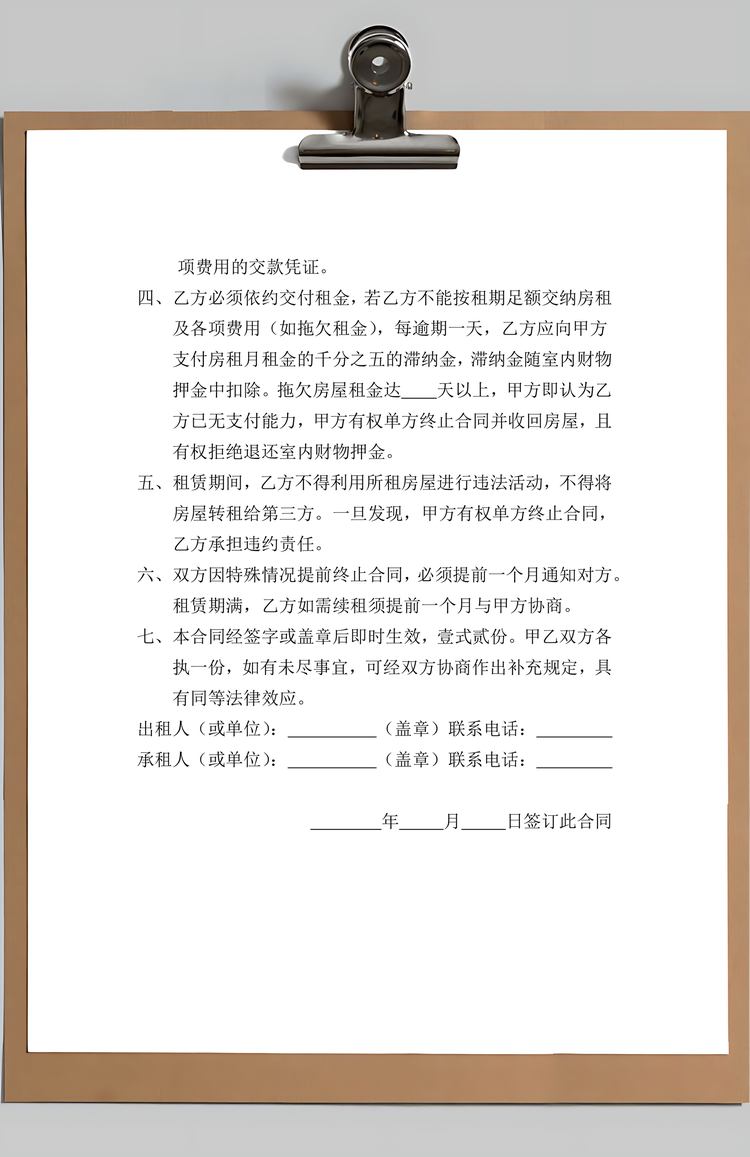 房屋租赁合同可用于大学生落户租房合同Word模板