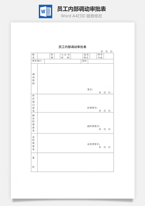 员工内部调动审批表(含交接表)Word文