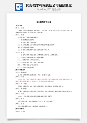 网络技术有限责任公司薪酬制度Word文档