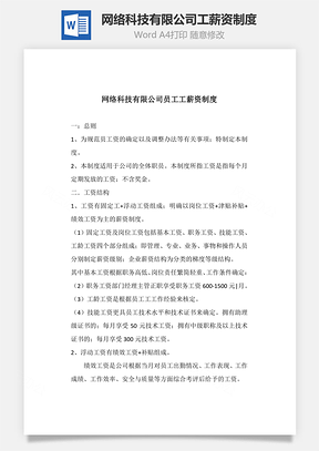 网络科技有限公司工薪资制度Word文档