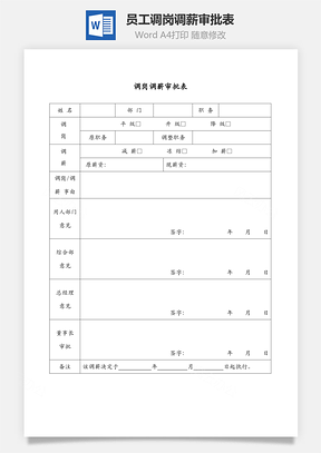 员工调岗调薪审批表Word模板