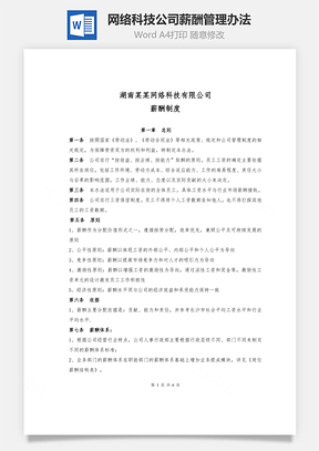 网络科技公司薪酬管理办法Word文档