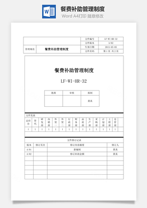 餐费补助管理制度Word模板