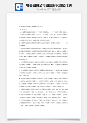 电器股份公司股票期权激励计划Word模板