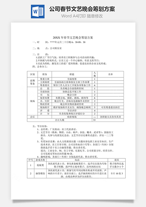 公司春节文艺晚会筹划方案Word模板