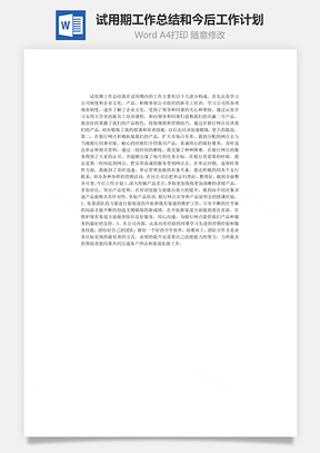 试用期工作总结和今后工作计划Word模板