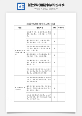 新教师试用期考核评价标准Word文档