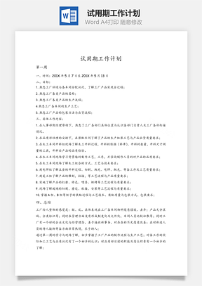 试用期管理试用期工作计划Word模板