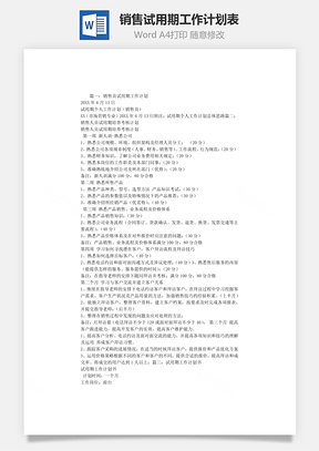 销售试用期工作计划表Word模板