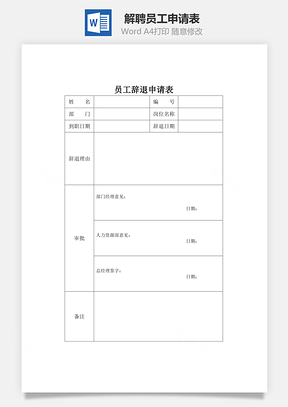 解聘员工申请表Word模板