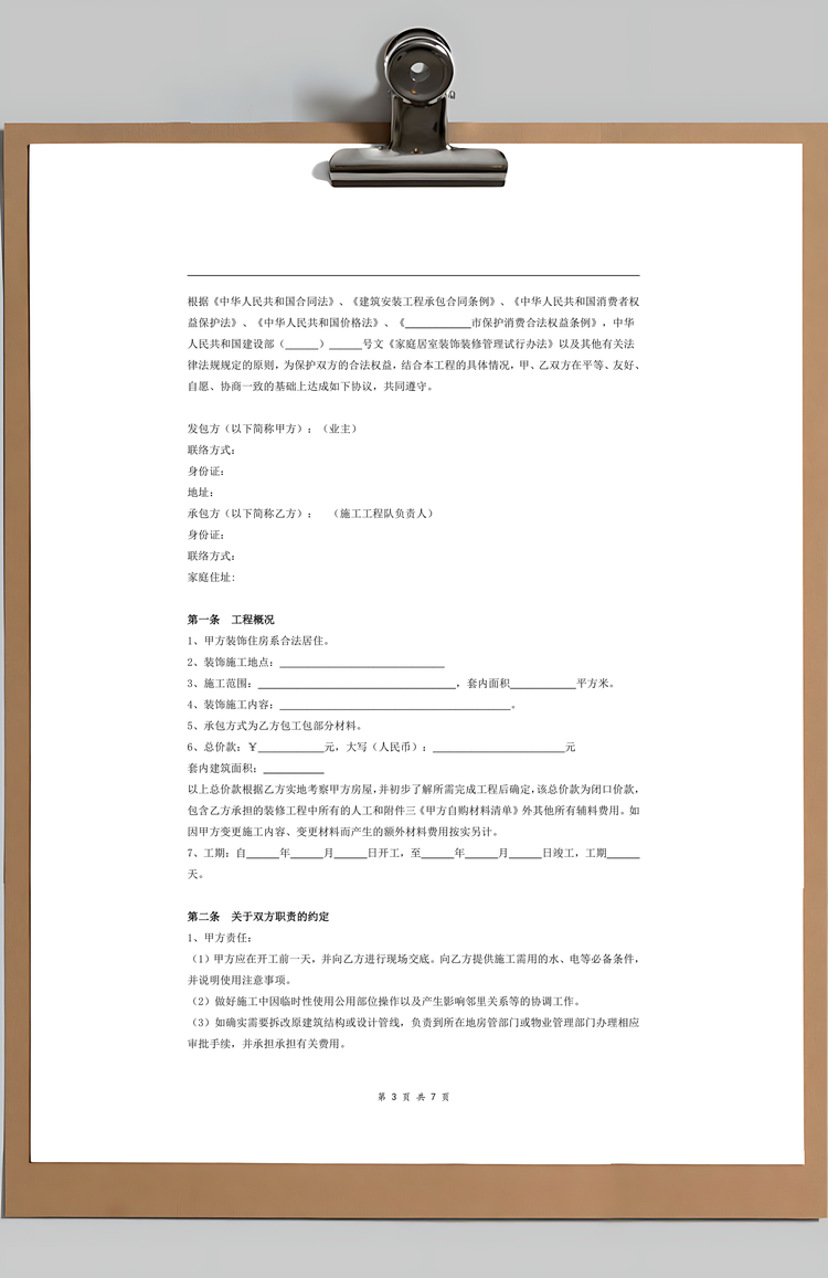 家装半包合同范本Word模板