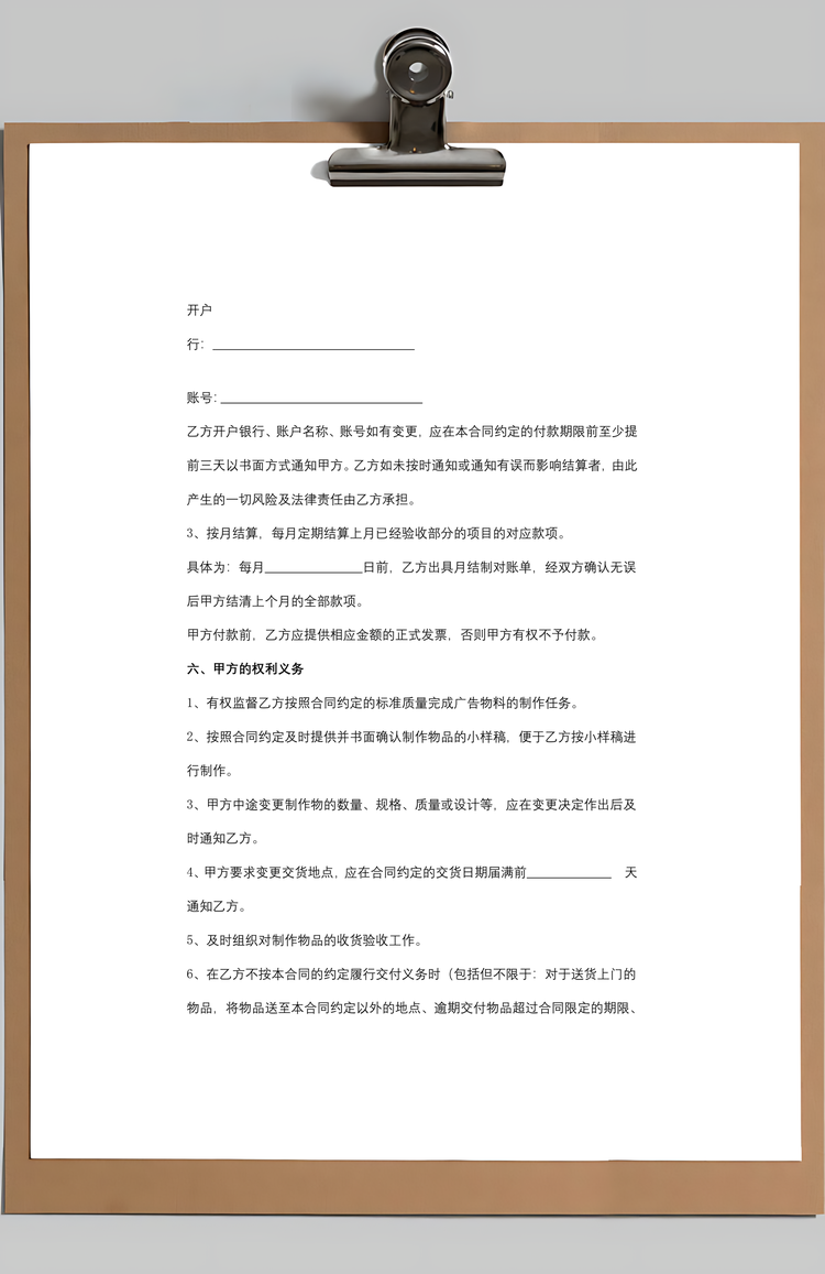 广告物料制作合同协议书范本Word模板