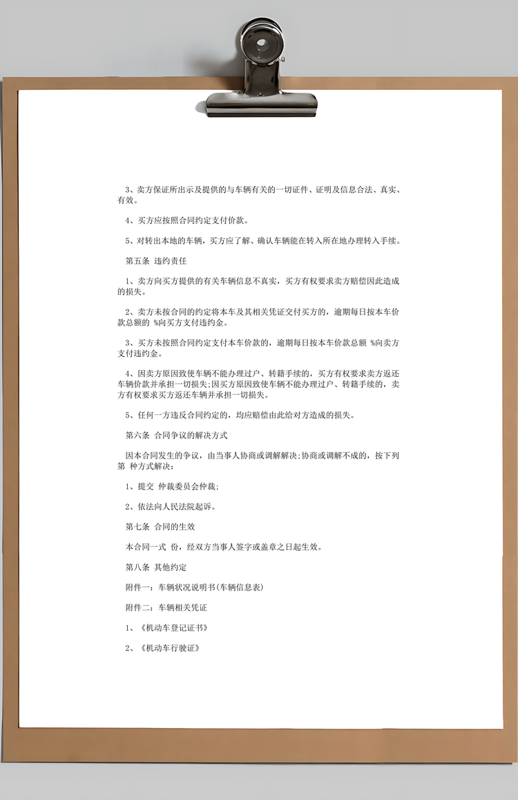 二手车买卖合同Word模板