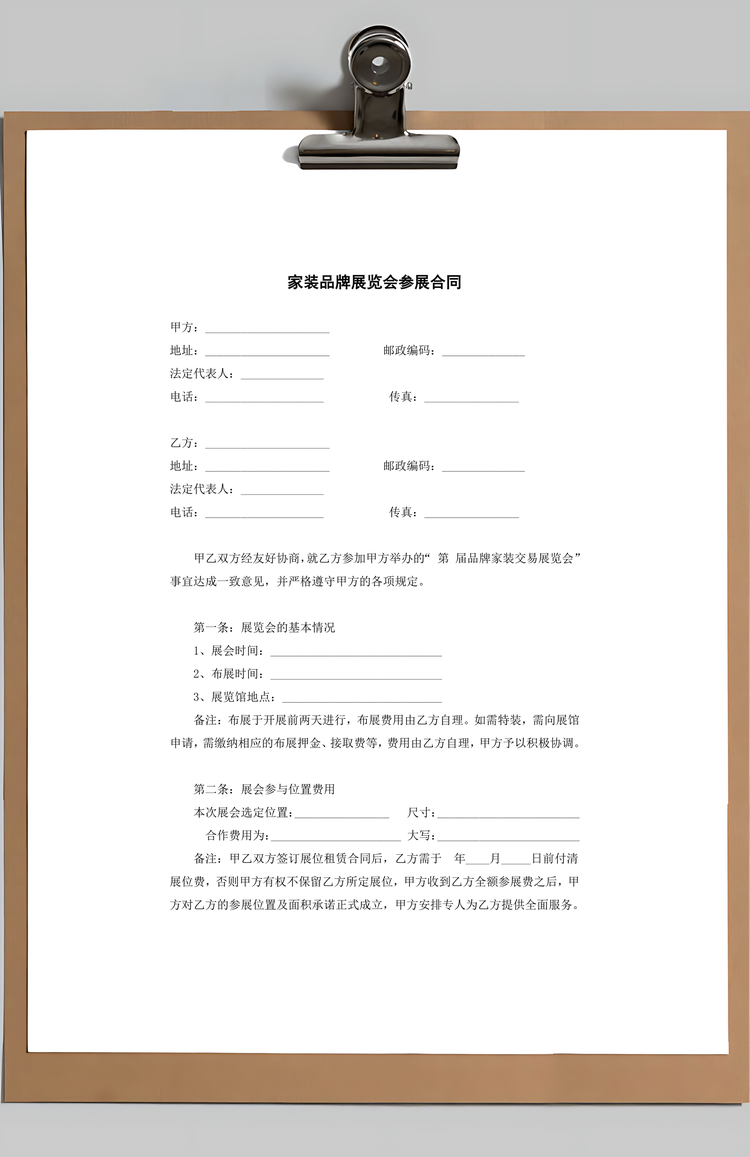 家装品牌展览会参展合同Word模板