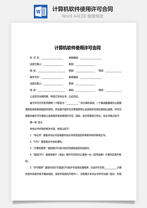 计算机软件使用许可合同范文Word模板