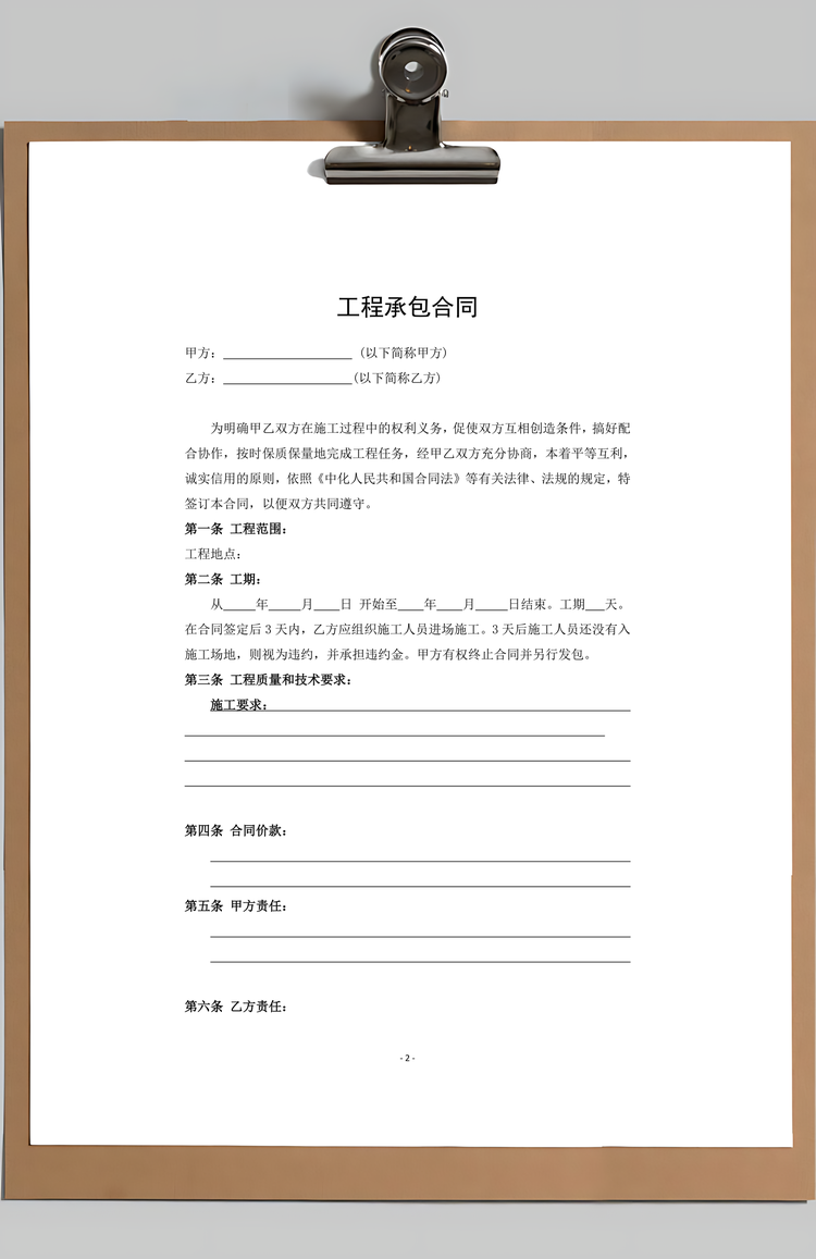 工程合同工程承包合同Word模板