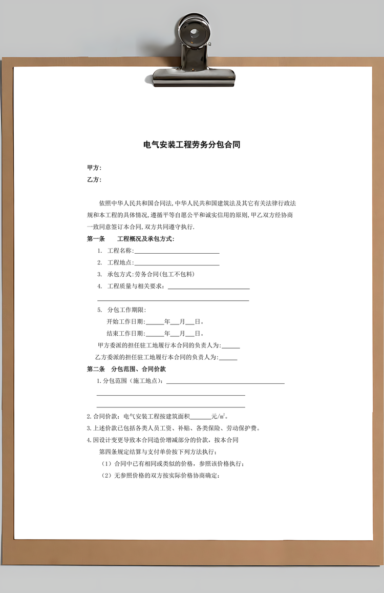 电气安装工程劳务分包合同Word模板