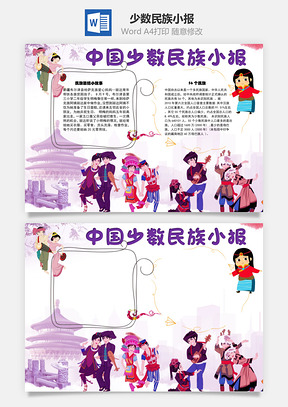 中国少数民族小报56手抄报Word模板