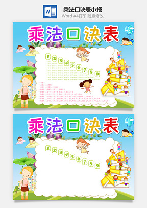 小學(xué)生可愛乘法口訣表word手抄報