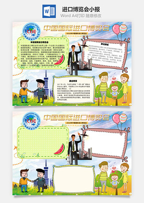中国进口博览会手抄报Word模板