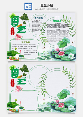 简约风夏至word小报手抄报Word模板