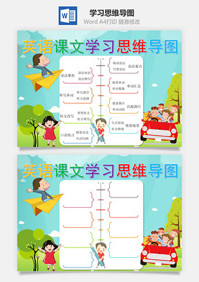 清新风英语课文学习思维导图手抄报Word模板