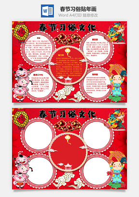 春节习俗文化贴年画手抄报Word模板