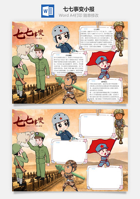 七七事变word小报手抄报Word模板