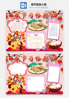 春节美食小报Word模板