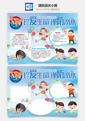 谨防溺水小报Word模板