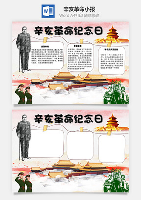 辛亥革命纪念日反清手抄报Word模板