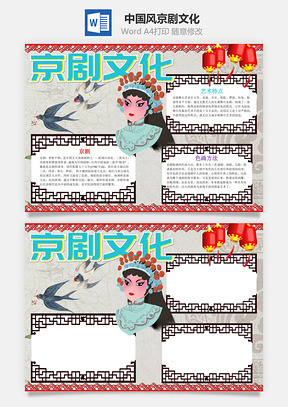 简约中国风京剧文化小报手抄报Word模板