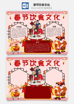 中国风春节饮食文化小报手抄报Word模板