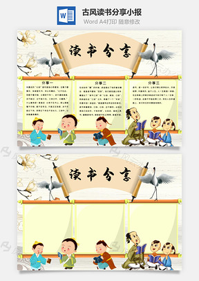 古风卡通读书分享手抄报Word模板